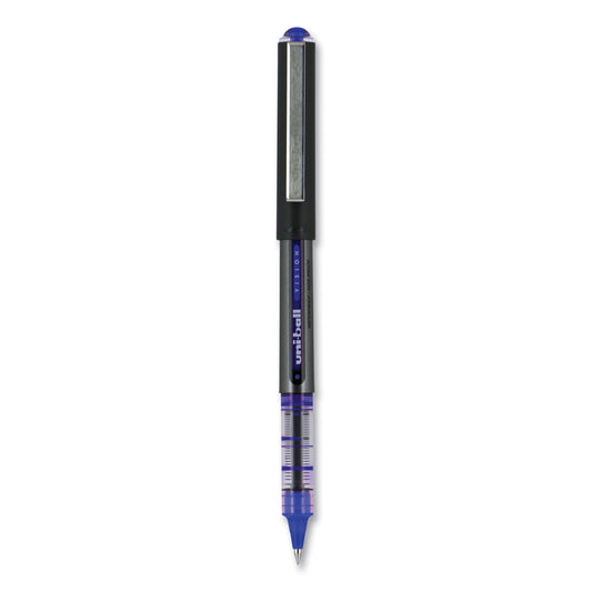 uni-ball VISION Roller Ball Pen, Stick, Extra-Fine 0.5 mm, Blue Ink, Gray/Blue/Clear Barrel, Dozen (60108)