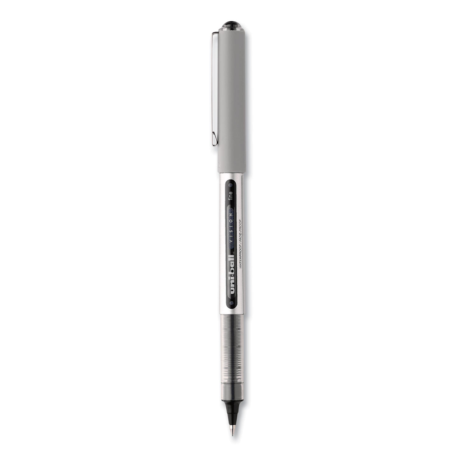 uni-ball VISION Roller Ball Pen, Stick, Fine 0.7 mm, Black Ink, Silver/Black/Clear Barrel, Dozen (60126)
