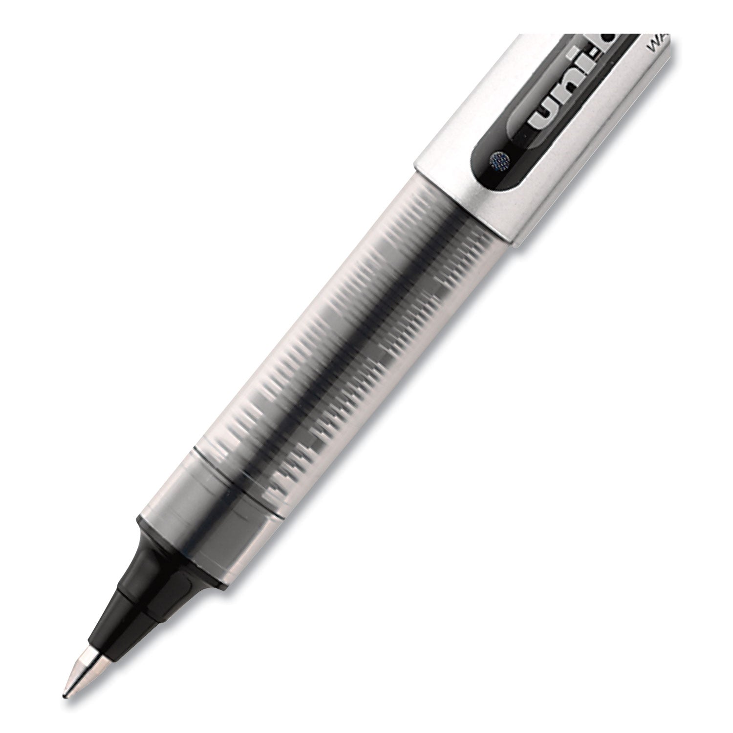 uni-ball VISION Roller Ball Pen, Stick, Fine 0.7 mm, Black Ink, Silver/Black/Clear Barrel, Dozen (60126)
