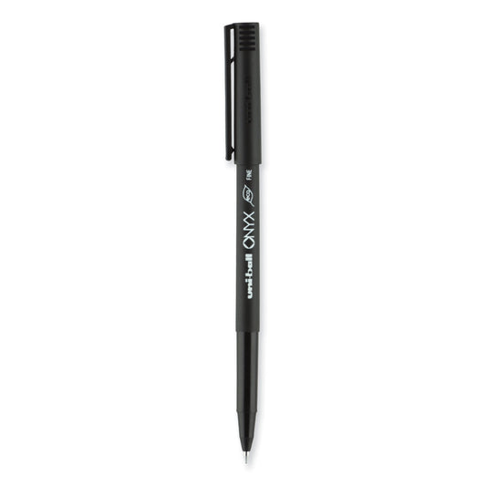 uni-ball ONYX Roller Ball Pen, Stick, Fine 0.7 mm, Black Ink, Black Barrel, Dozen (60143)