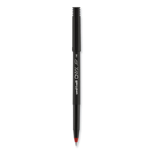 uni-ball ONYX Roller Ball Pen, Stick, Fine 0.7 mm, Red Ink, Black/Red Barrel, Dozen (60144)