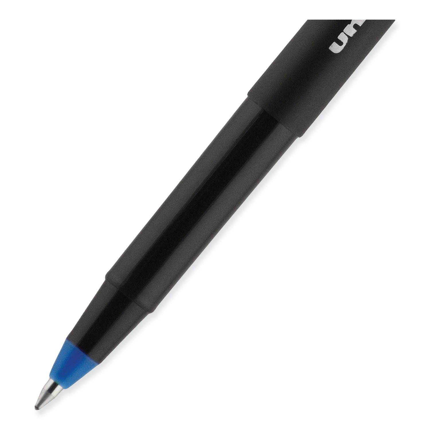 uni-ball ONYX Roller Ball Pen, Stick, Fine 0.7 mm, Blue Ink, Black/Blue Barrel, Dozen (60145)