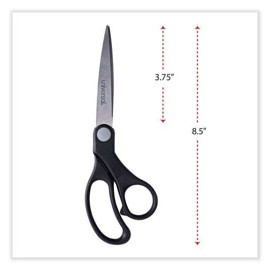 Universal Stainless Steel Office Scissors, 8.5" Long, 3.75" Cut Length, Offset Black Handle (92010)