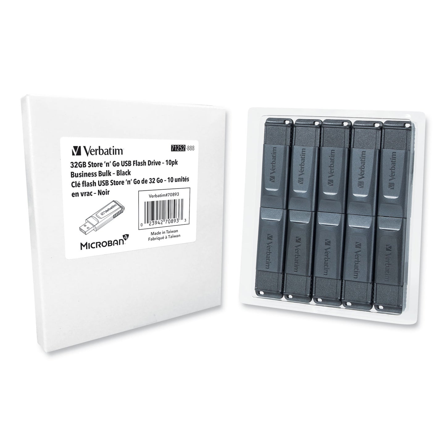 Verbatim Store 'n' Go USB Flash Drive Business Bulk, 32 GB, Black, 10/Pack (70893)