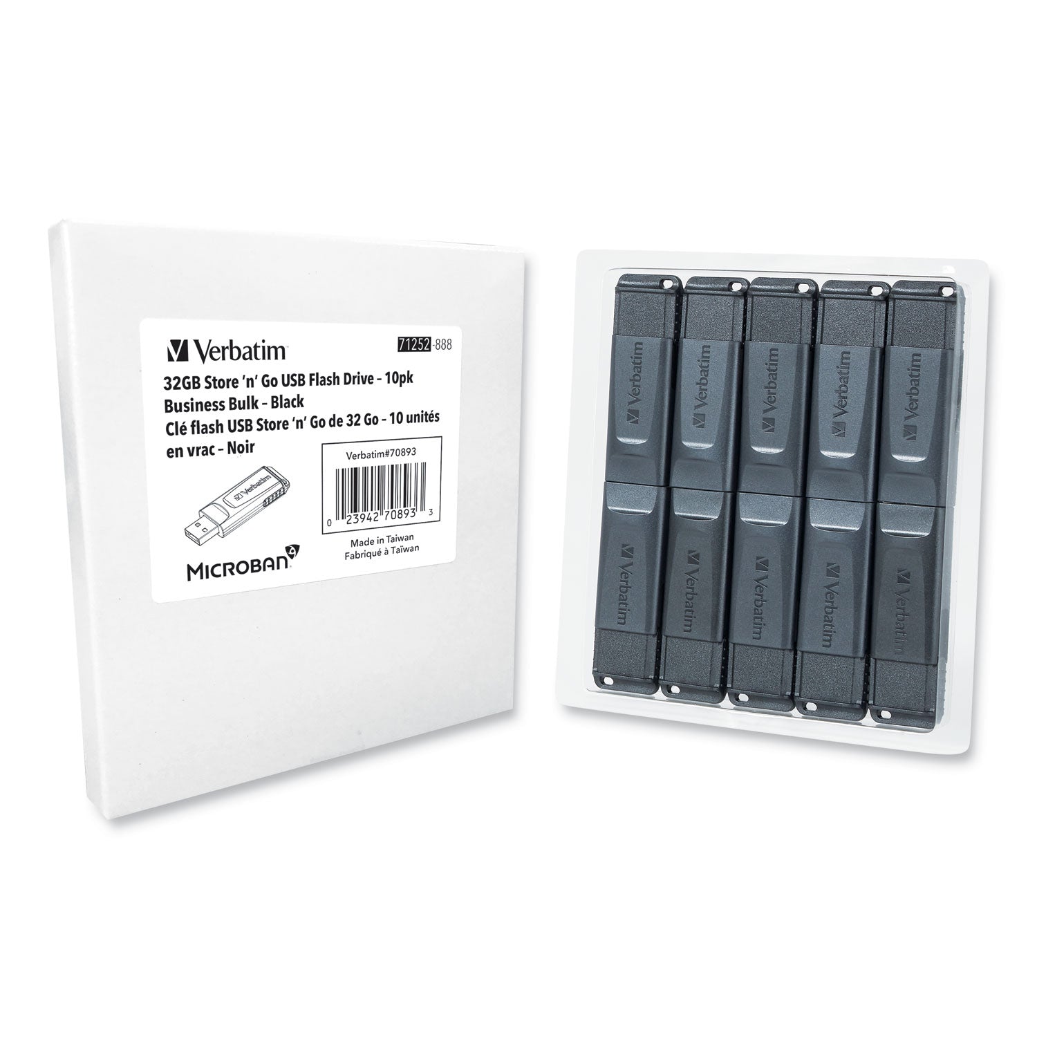 Verbatim Store 'n' Go USB Flash Drive Business Bulk, 32 GB, Black, 10/Pack (70893)