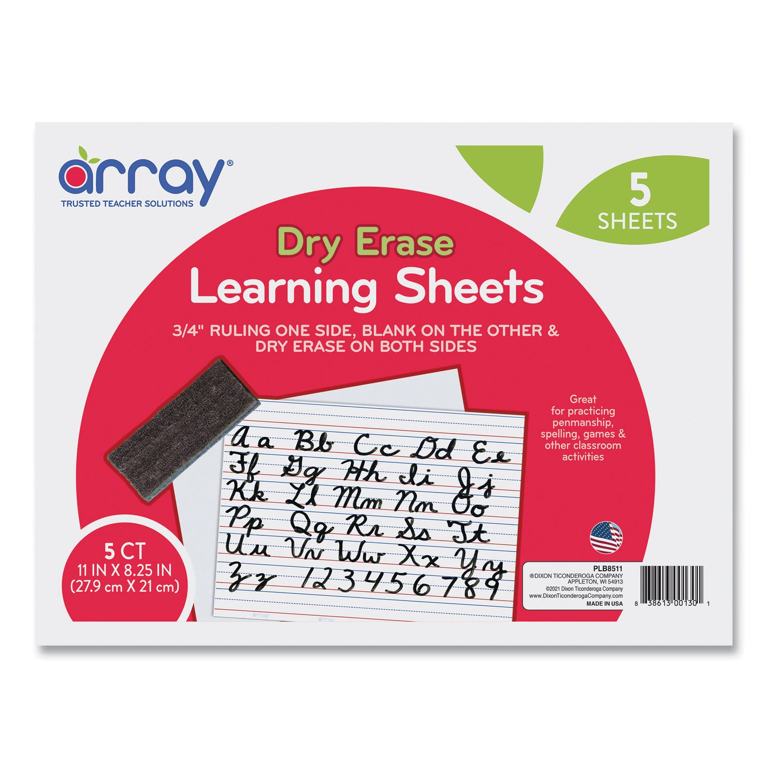 Pacon GoWrite! Dry Erase Learning Boards, 8.25 x 11, White Surface, 5/Pack (LB8511)