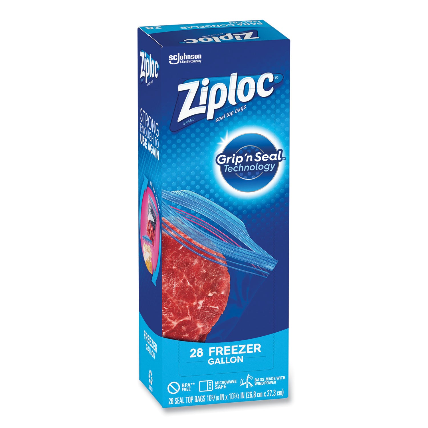 Ziploc Zipper Freezer Bags, 1 gal, 9.6" x 12.1", Clear, 28 Bags/Box, 9 Boxes/Carton (314445)