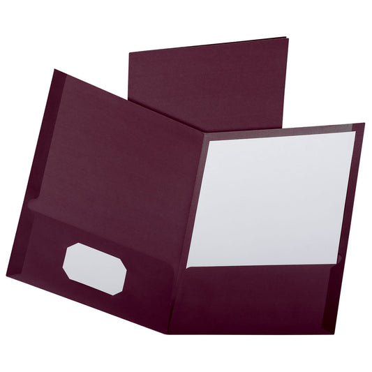 Oxford Linen Finish Twin Pocket Folders, 100-Sheet Capacity, 11 x 8.5, Burgundy, 25/Box (53441)