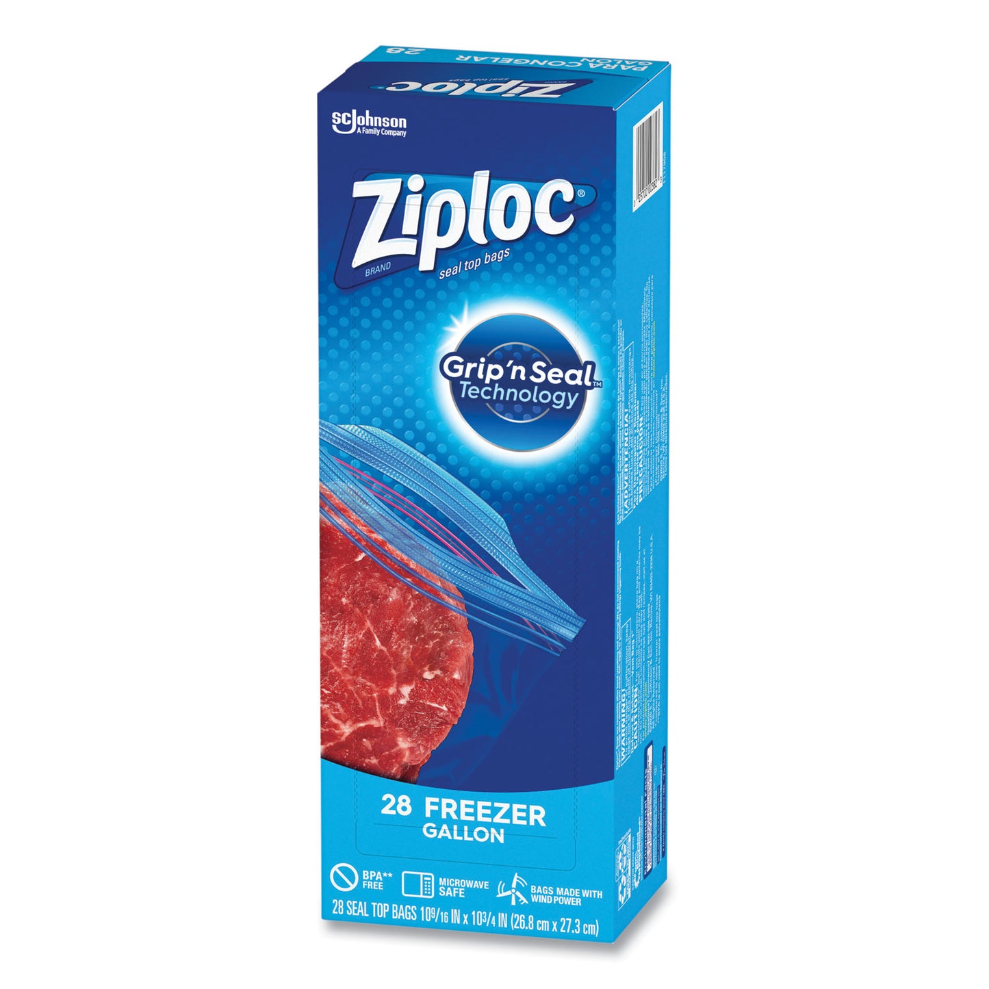 Ziploc Zipper Freezer Bags, 1 gal, 9.6" x 12.1", Clear, 28 Bags/Box, 9 Boxes/Carton (314445)