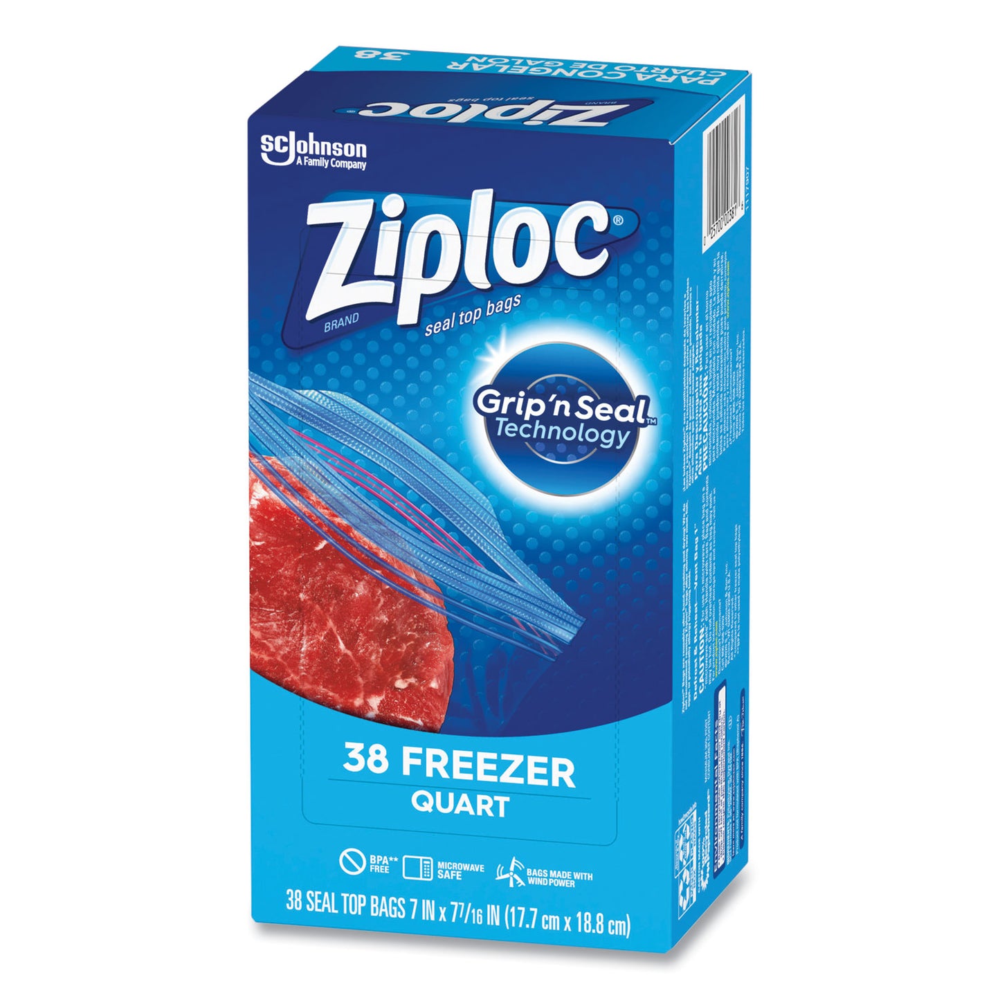 Ziploc Zipper Freezer Bags, 32 oz, 6.97" x 7.7", Clear, 38 Bags/Box, 9 Boxes/Carton (314444)