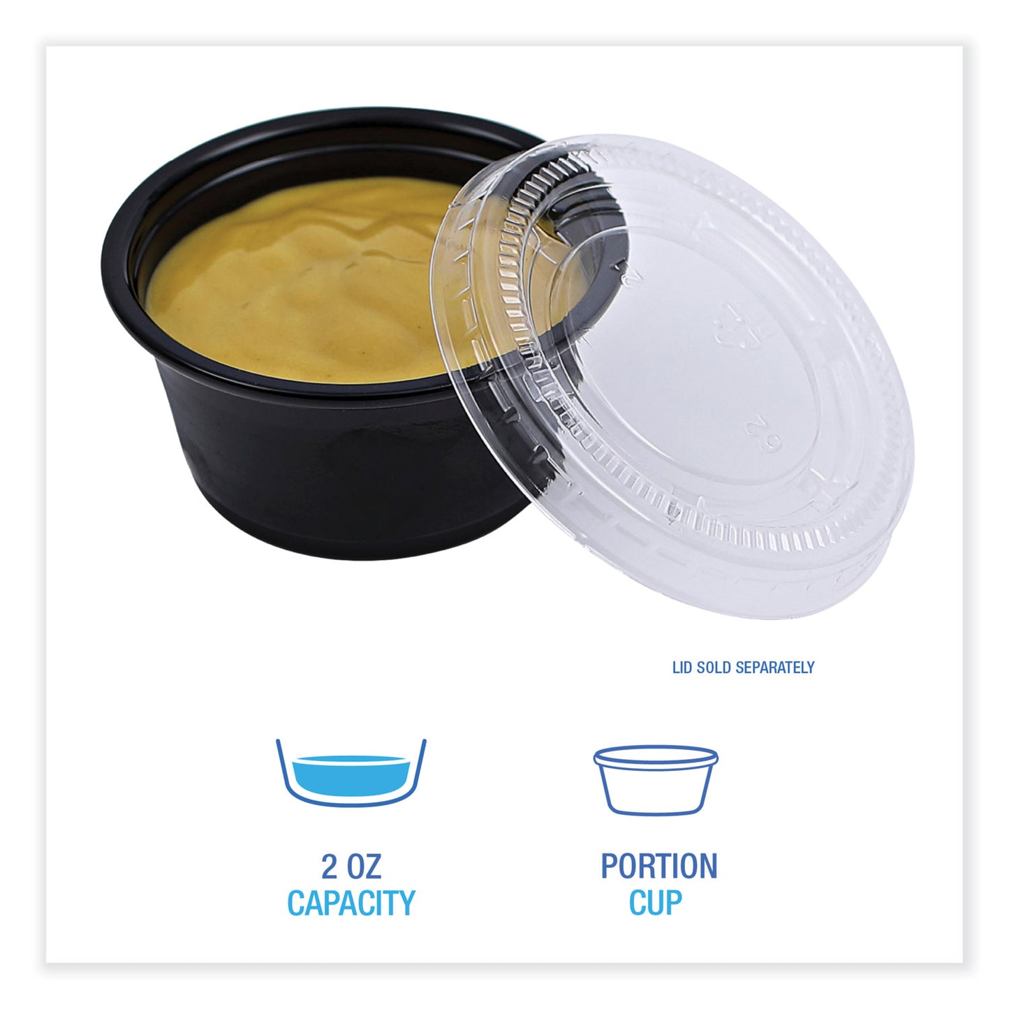 Boardwalk Souffle/Portion Cups, 2 oz, Polypropylene, Black, 125 Cups/Sleeve, 20 Sleeves/Carton (PRTN2BL)