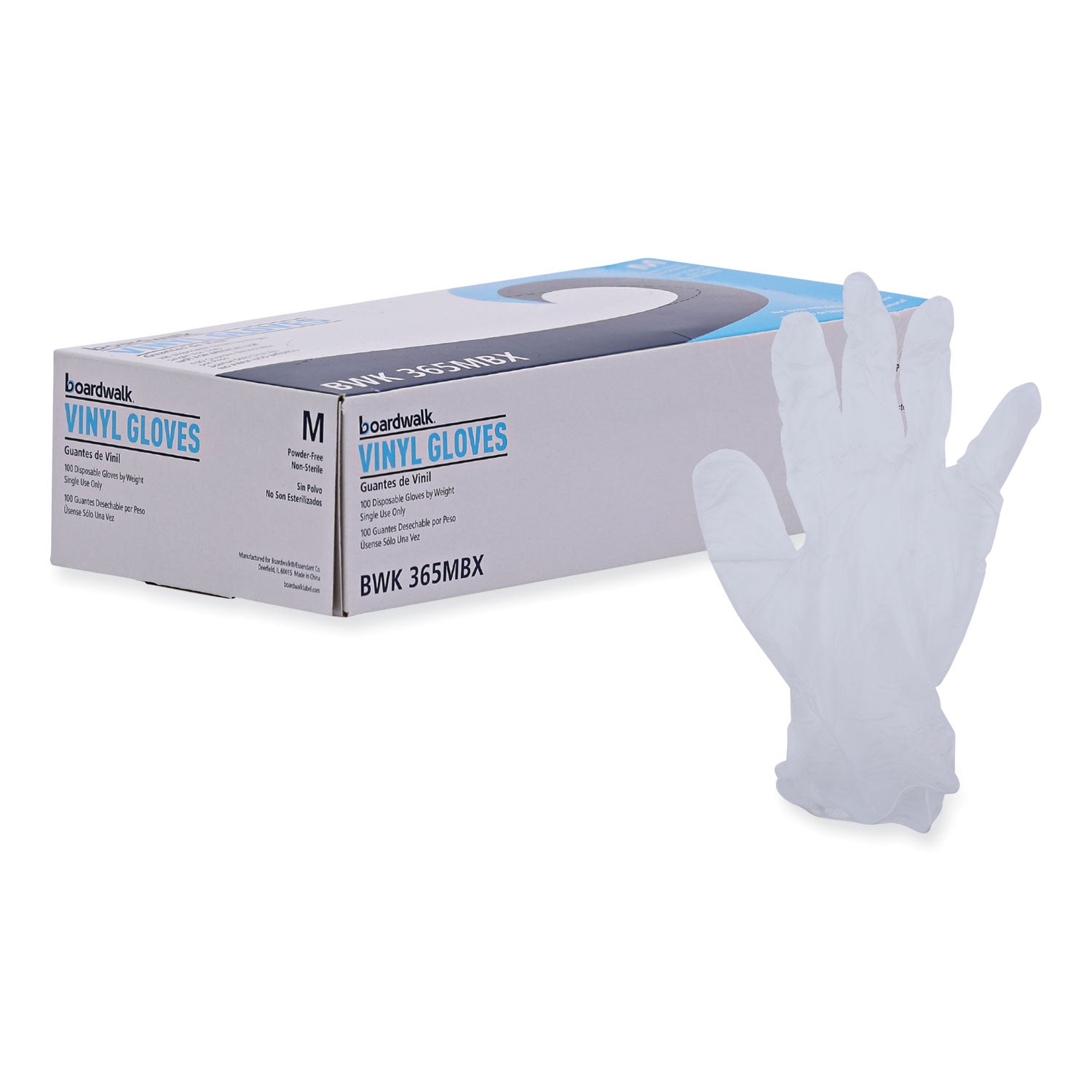 Boardwalk General Purpose Vinyl Gloves, Powder/Latex-Free, 2.6 mil, Medium, Clear, 100/Box (365MBX)