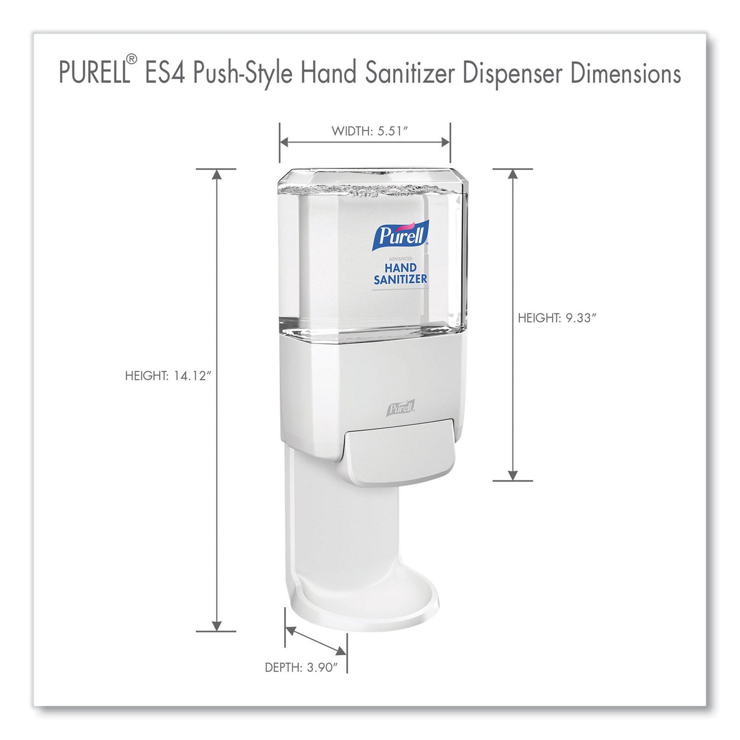 PURELL Push-Style Hand Sanitizer Dispenser, 1,200 mL, 5.25 x 8.56 x 12.13, White (502001)