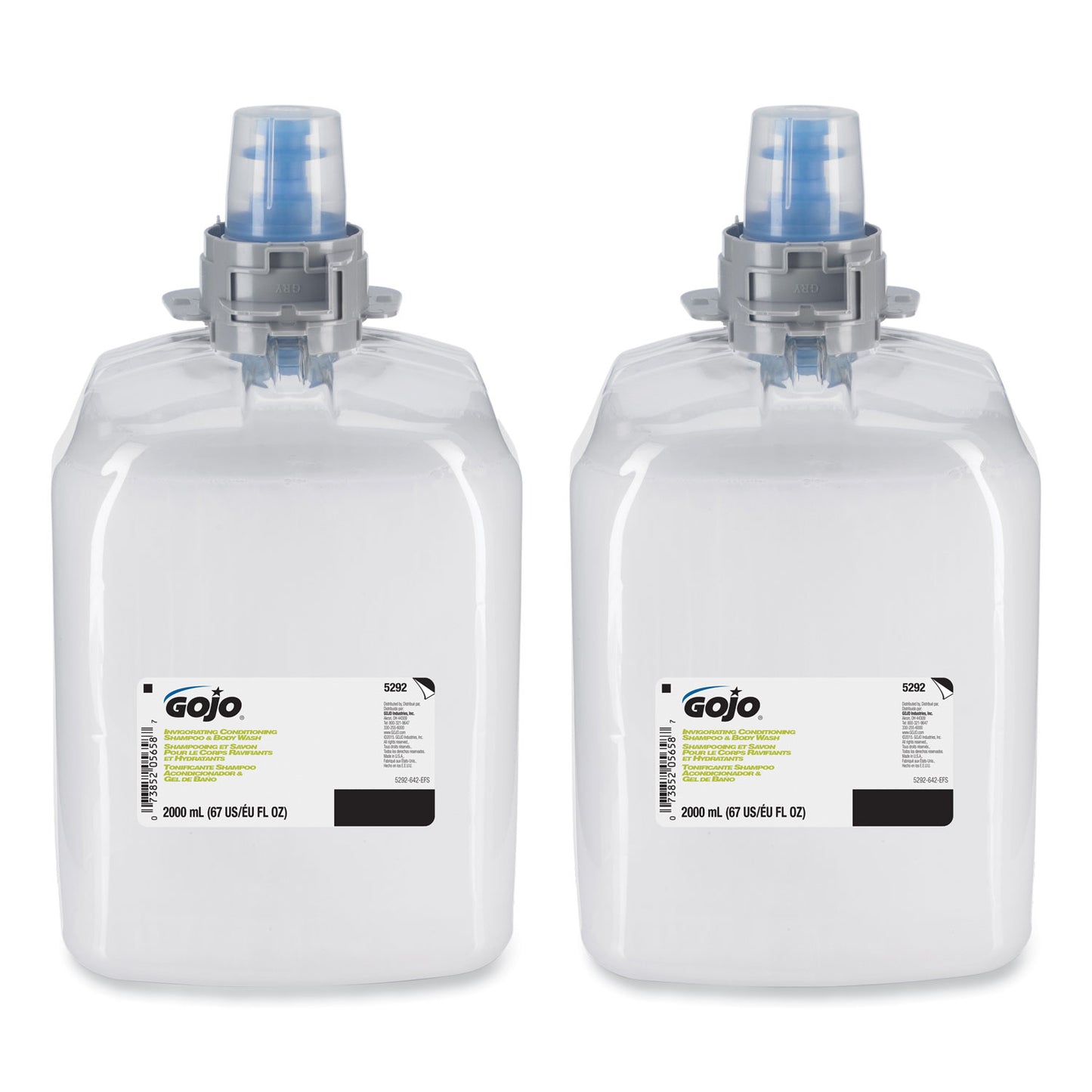 GOJO Invigorating 3-in-1 Shampoo and Body Wash, Botanical Scent, 2,000 mL, 2/Carton (529202)