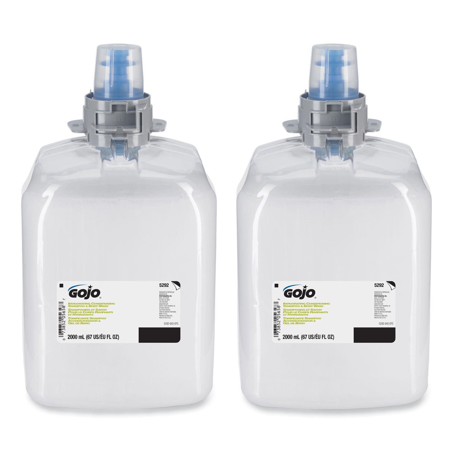 GOJO Invigorating 3-in-1 Shampoo and Body Wash, Botanical Scent, 2,000 mL, 2/Carton (529202)