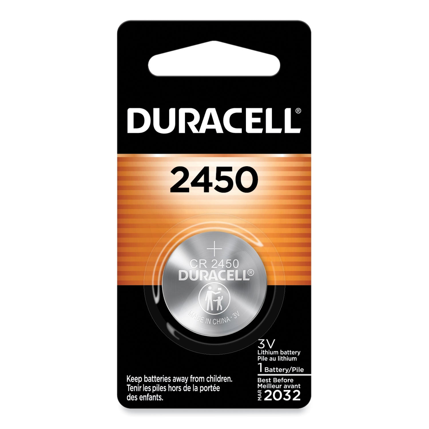 Duracell Lithium Coin Batteries, 2450, 36/Carton (DL2450BPK)