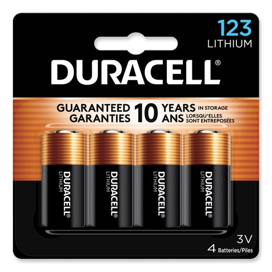 Duracell Specialty High-Power Lithium Batteries, 123, 3 V, 4/Pack (DL123AB4PK)