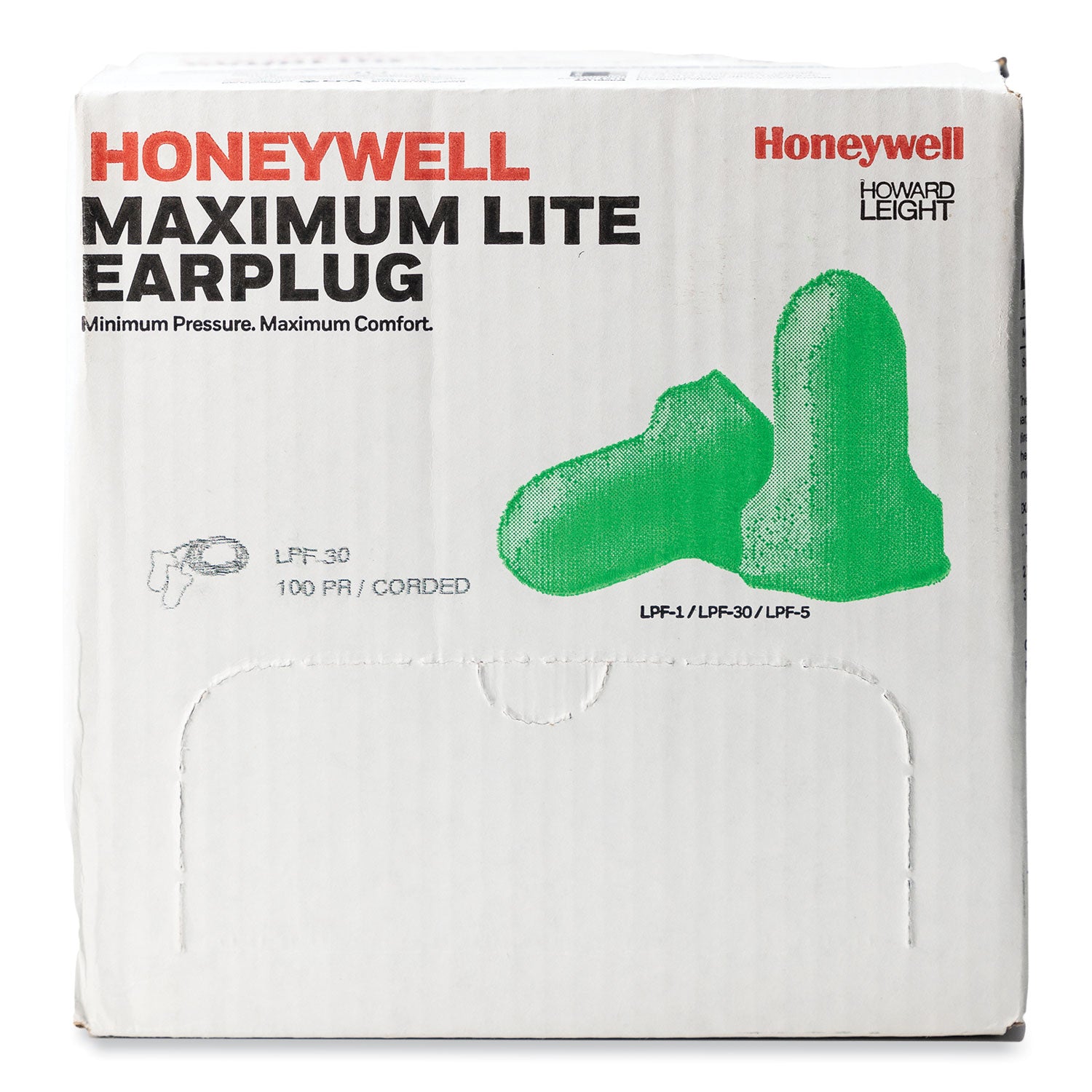 Howard Leight MAXIMUM Lite Single-Use Earplugs, Corded, 30NRR, Green, 100 Pairs (LPF30)