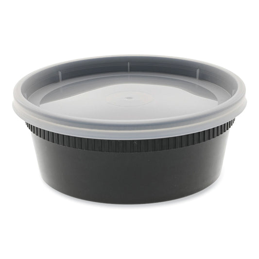 Pactiv Newspring DELItainer Microwavable Container, 8 oz, 4.55 x 4.55 x 1.8, Black/Clear, Plastic, 240/Carton (YL2508B)