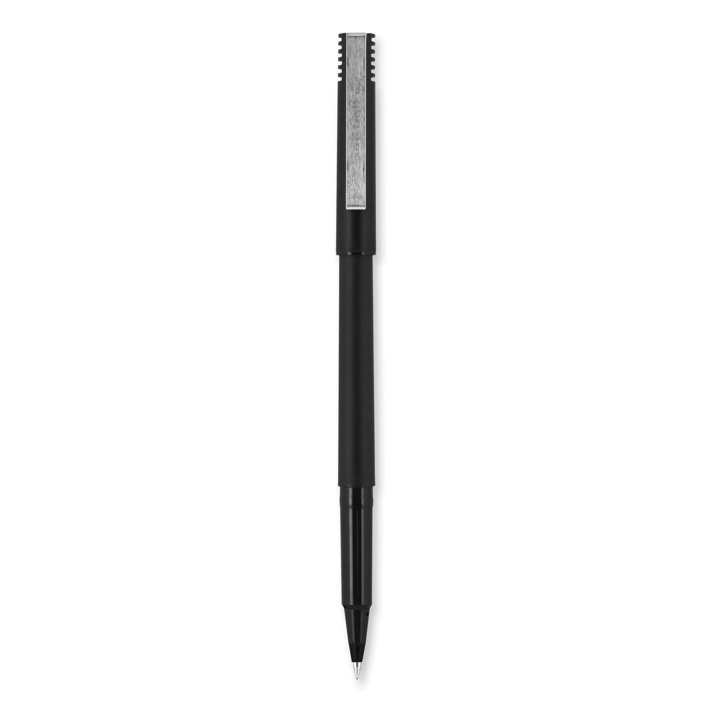 uni-ball Roller Ball Pen, Stick, Extra-Fine 0.5 mm, Black Ink, Black Matte Barrel, Dozen (60151)