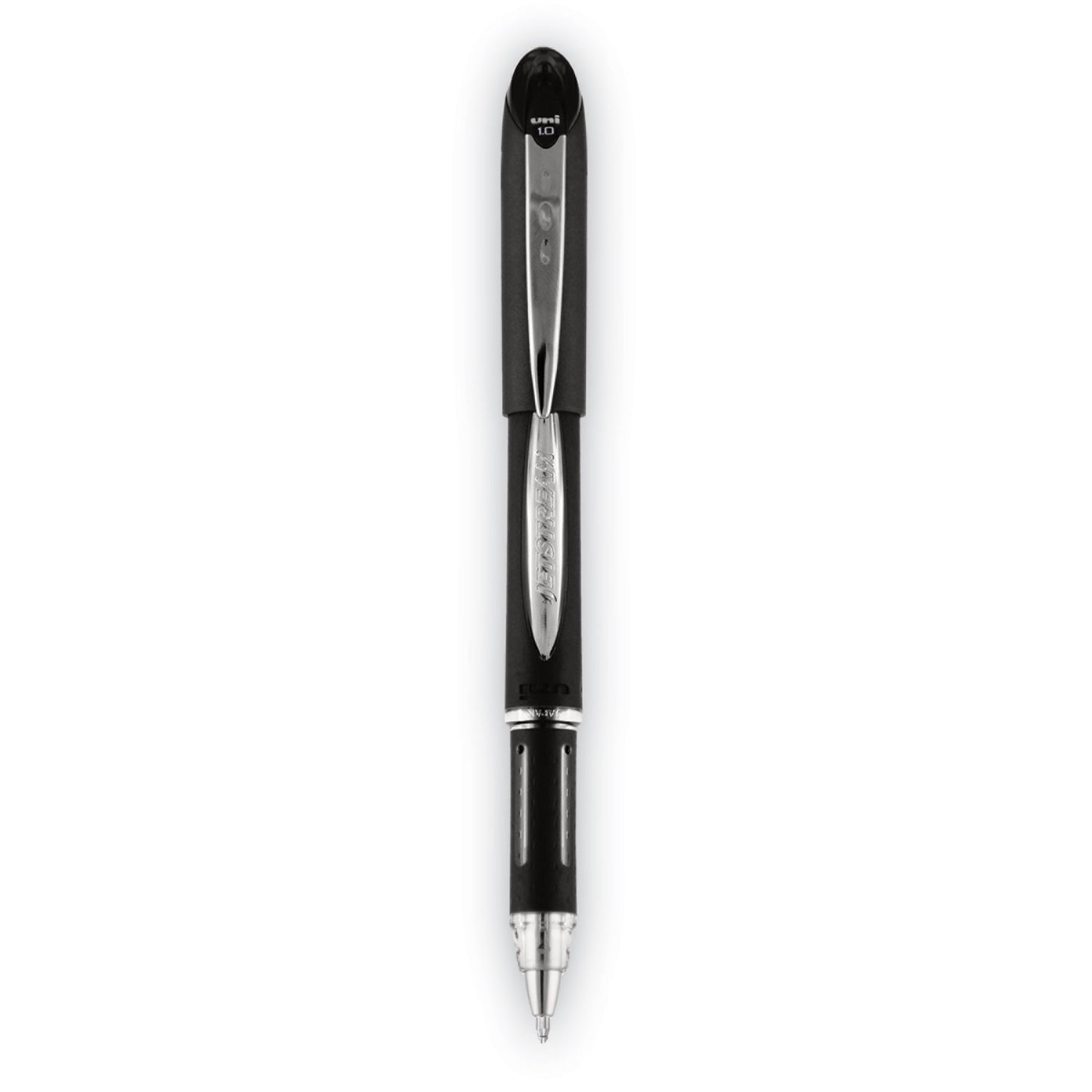 uni-ball Jetstream Stick Hybrid Gel Pen, Bold 1 mm, Black Ink, Black/Silver Barrel (33921)