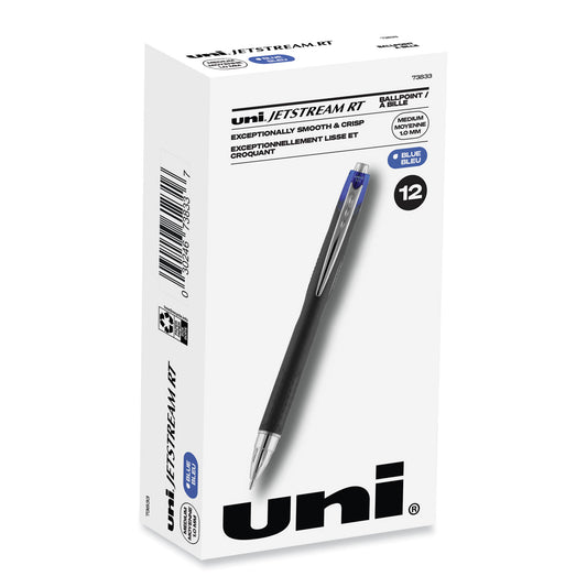 uni-ball Jetstream Retractable Hybrid Gel Pen, Bold 1 mm, Blue Ink, Black/Silver/Blue Barrel (73833)