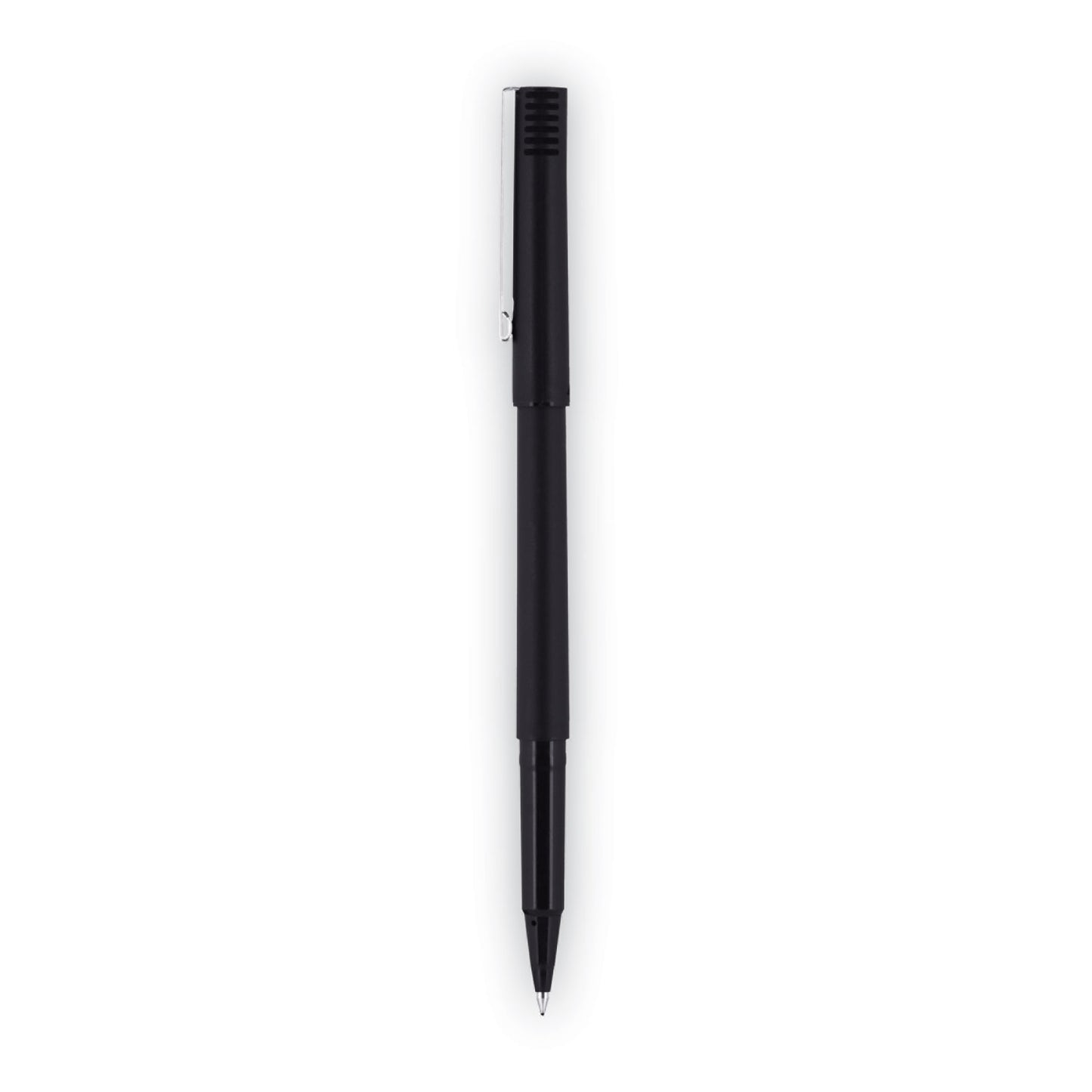 uni-ball Roller Ball Pen, Stick, Extra-Fine 0.5 mm, Black Ink, Black Matte Barrel, Dozen (60151)