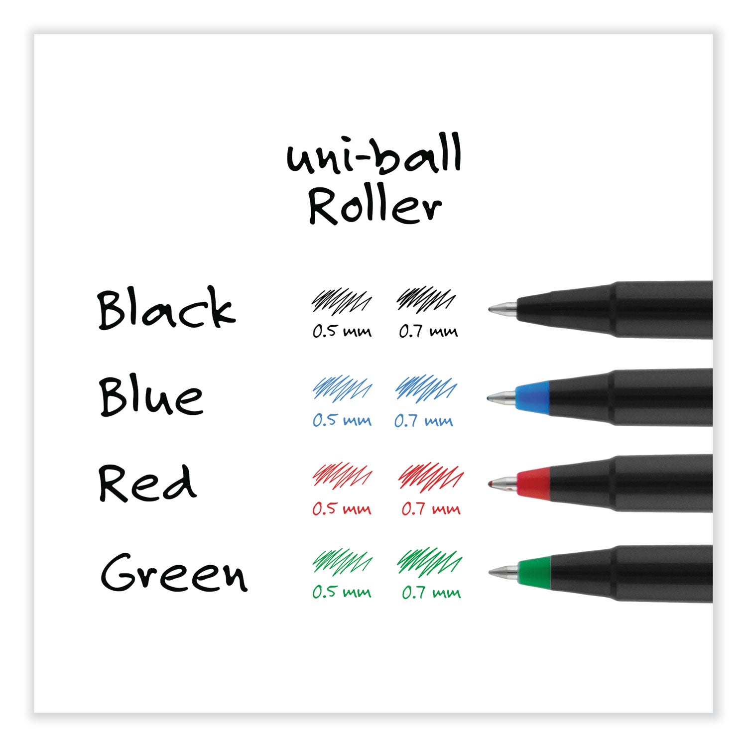 uni-ball Roller Ball Pen, Stick, Extra-Fine 0.5 mm, Black Ink, Black Matte Barrel, Dozen (60151)
