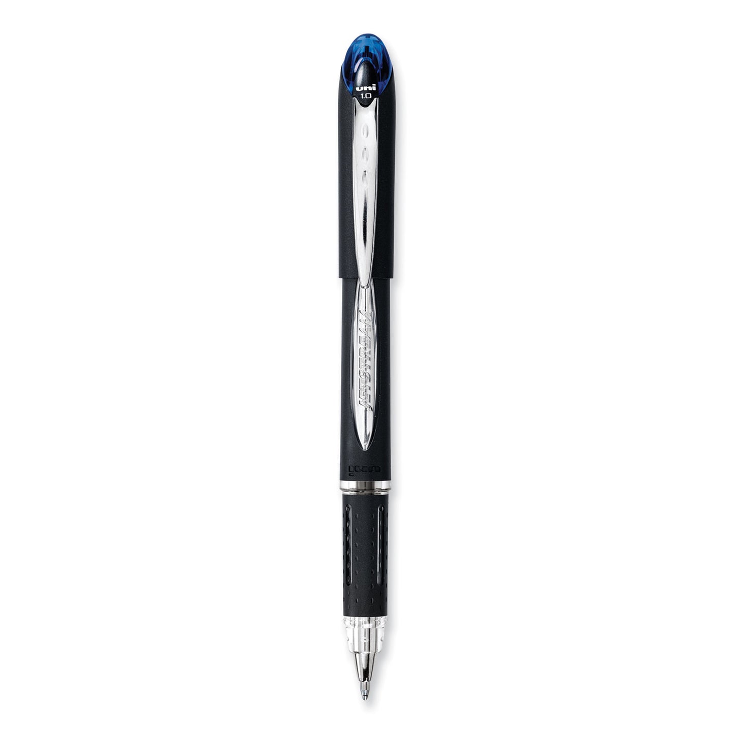 uni-ball Jetstream Stick Hybrid Gel Pen, Bold 1 mm, Blue Ink, Black/Silver/Blue Barrel (33922)