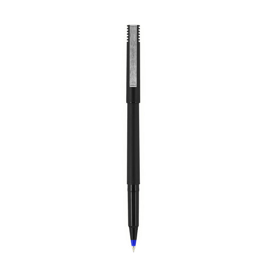 uni-ball Roller Ball Pen, Stick, Extra-Fine 0.5 mm, Blue Ink, Black/Blue Barrel, Dozen (60153)