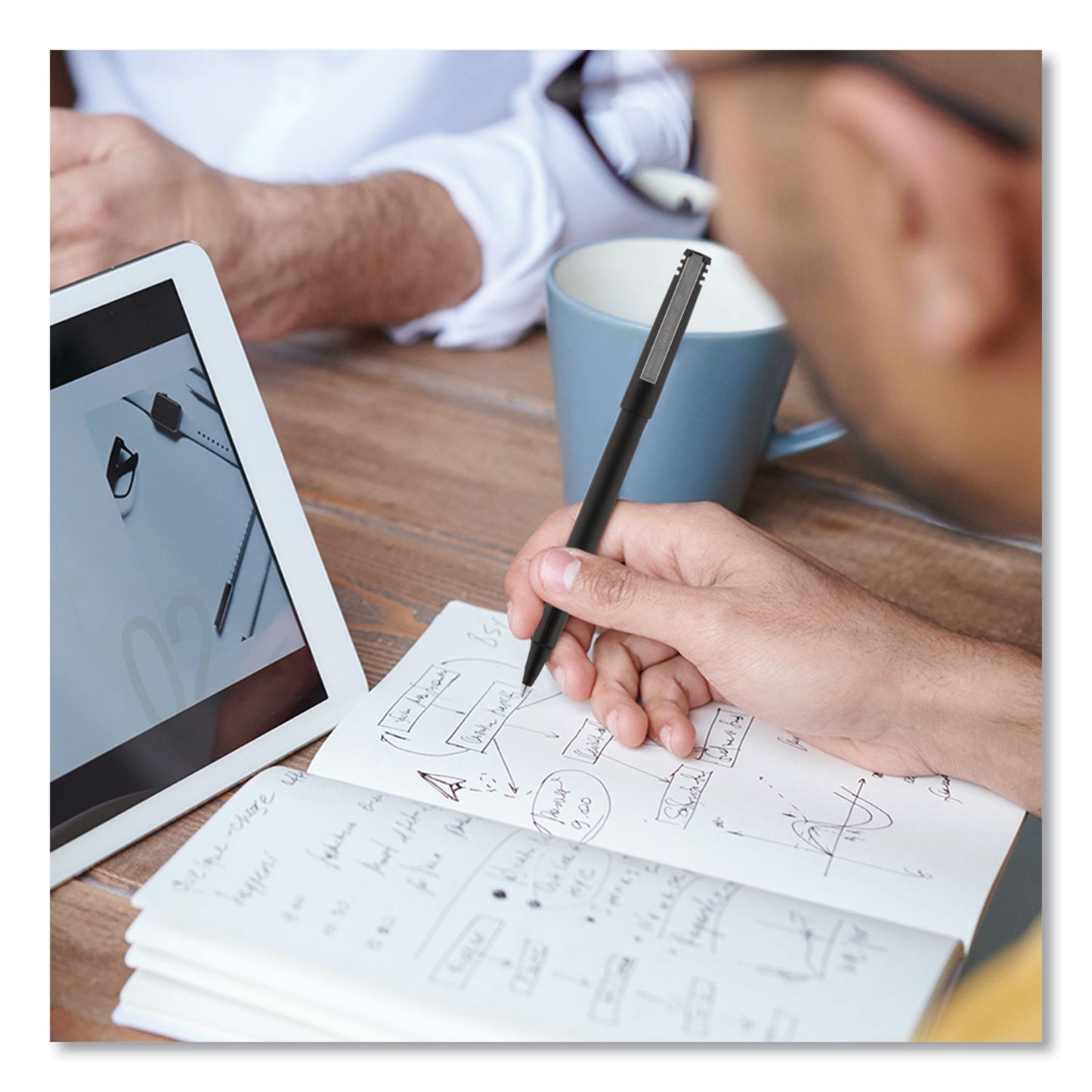 uni-ball Roller Ball Pen, Stick, Extra-Fine 0.5 mm, Black Ink, Black Matte Barrel, Dozen (60151)