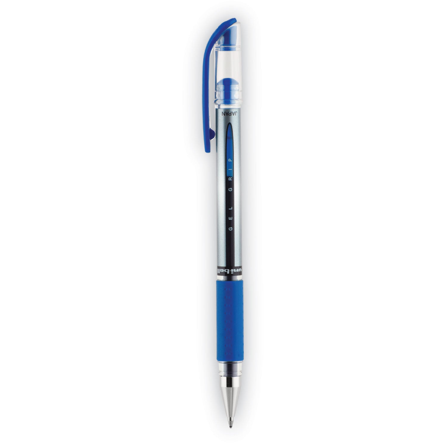 uni-ball Signo GRIP Gel Pen, Stick, Medium 0.7 mm, Blue Ink, Clear/Blue/Silver Barrel, Dozen (65451)
