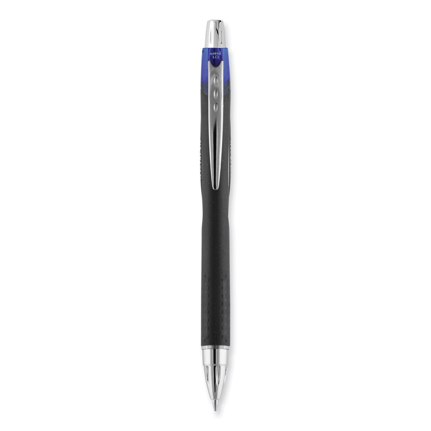 uni-ball Jetstream Retractable Hybrid Gel Pen, Bold 1 mm, Blue Ink, Black/Silver/Blue Barrel (73833)