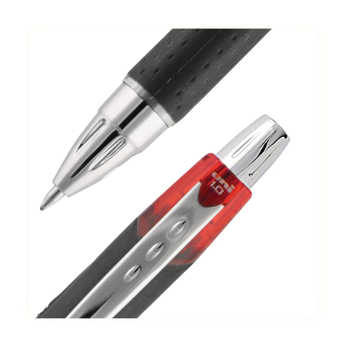 uni-ball Jetstream Retractable Hybrid Gel Pen, Bold 1 mm, Red Ink, Black/Silver/Red Barrel (73834)