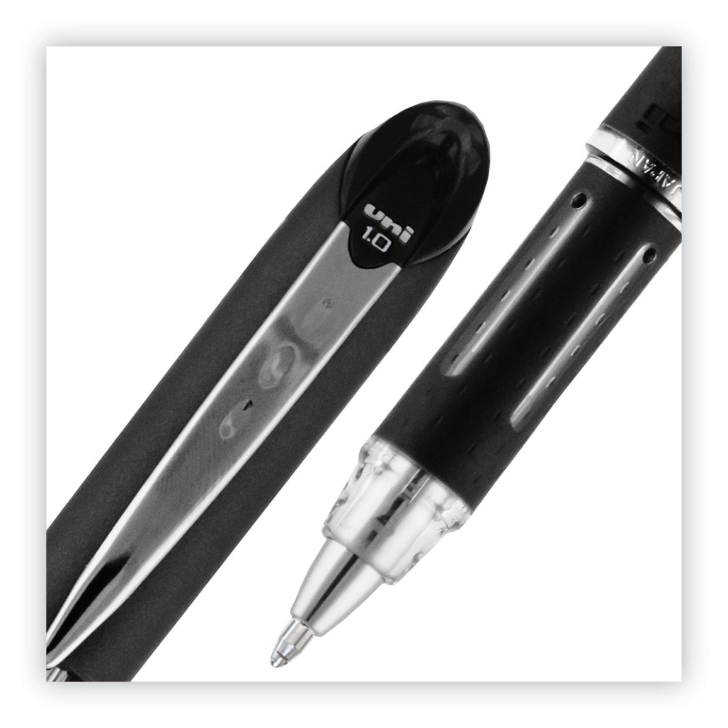 uni-ball Jetstream Stick Hybrid Gel Pen, Bold 1 mm, Black Ink, Black/Silver Barrel (33921)