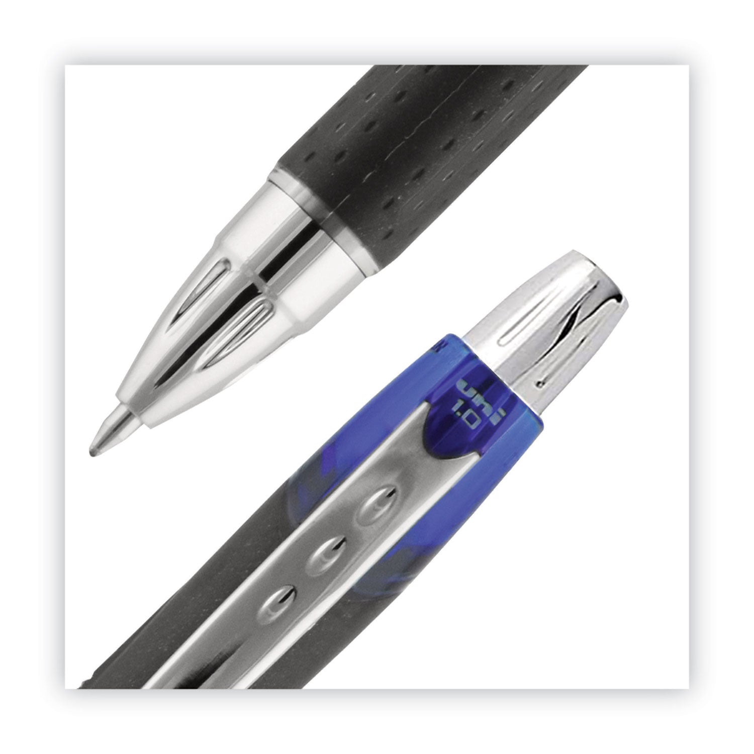 uni-ball Roller Ball Pen, Stick, Extra-Fine 0.5 mm, Blue Ink, Black/Blue Barrel, 72/Pack (2013566)
