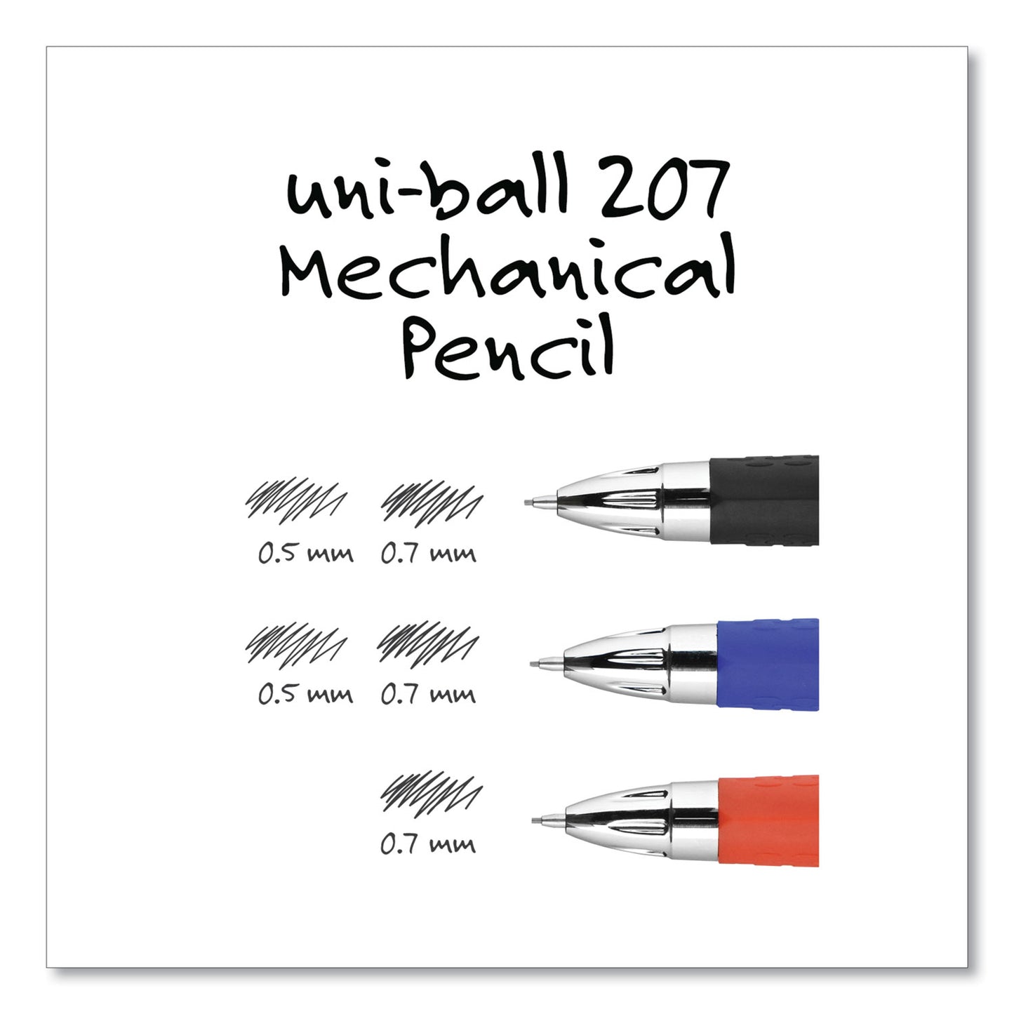 uni-ball 207 Mechanical Pencils with Tube of Lead/Erasers, 0.7 mm, HB (#2), Black Lead, Assorted Barrel Colors, 3 Pencils/Set (70139)