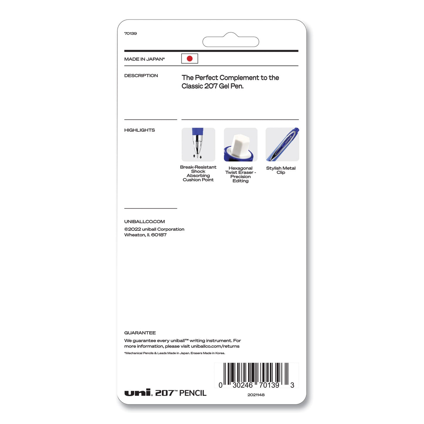 uni-ball 207 Mechanical Pencils with Tube of Lead/Erasers, 0.7 mm, HB (#2), Black Lead, Assorted Barrel Colors, 3 Pencils/Set (70139)