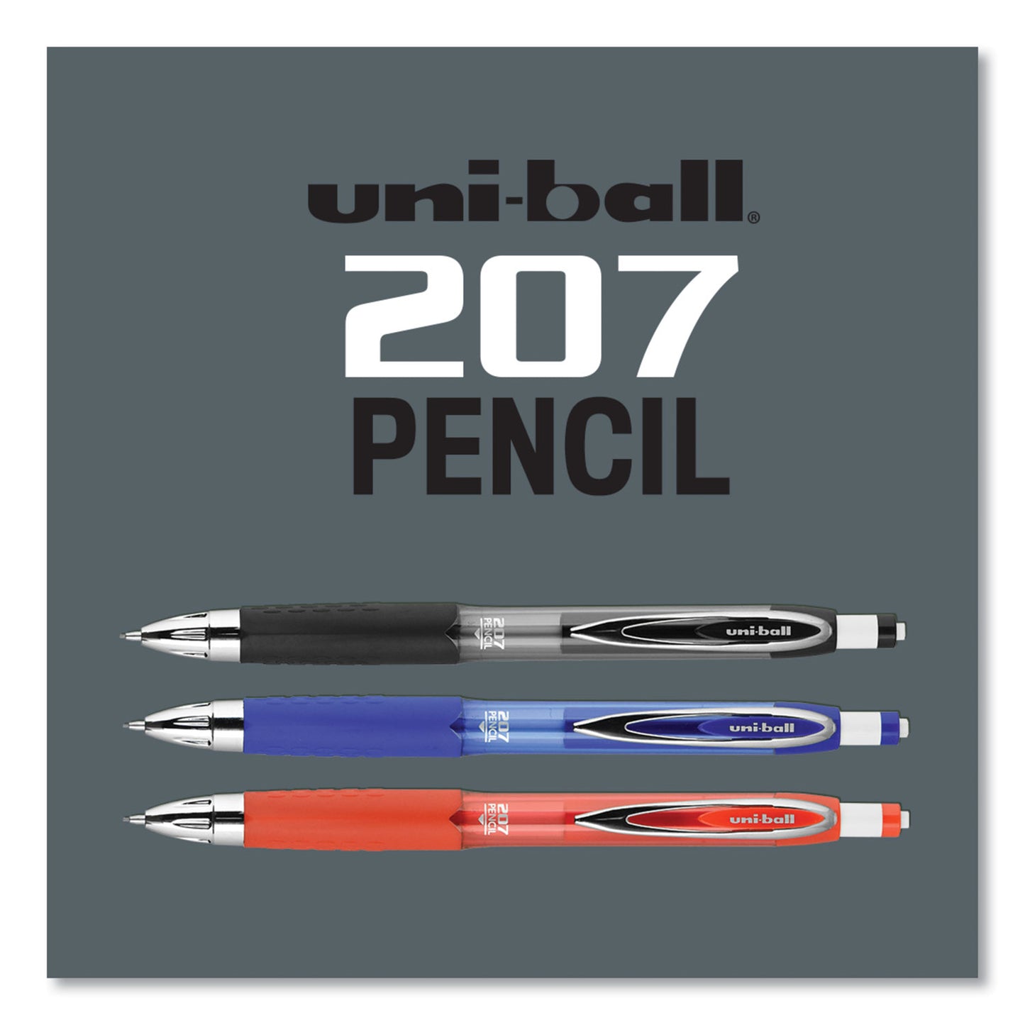 uni-ball 207 Mechanical Pencils with Tube of Lead/Erasers, 0.7 mm, HB (#2), Black Lead, Assorted Barrel Colors, 3 Pencils/Set (70139)