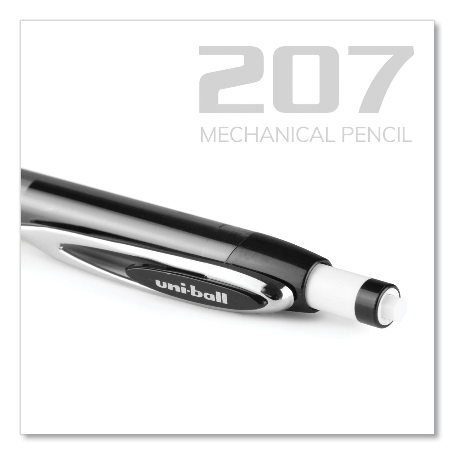 uni-ball 207 Mechanical Pencils with Tube of Lead/Erasers, 0.7 mm, HB (#2), Black Lead, Assorted Barrel Colors, 3 Pencils/Set (70139)