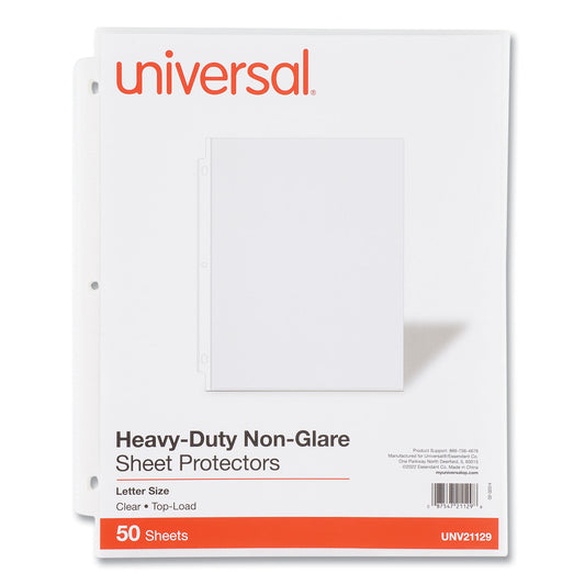 Universal Top-Load Poly Sheet Protectors, Heavy Gauge, Nonglare, Clear 50/Pack (21129)