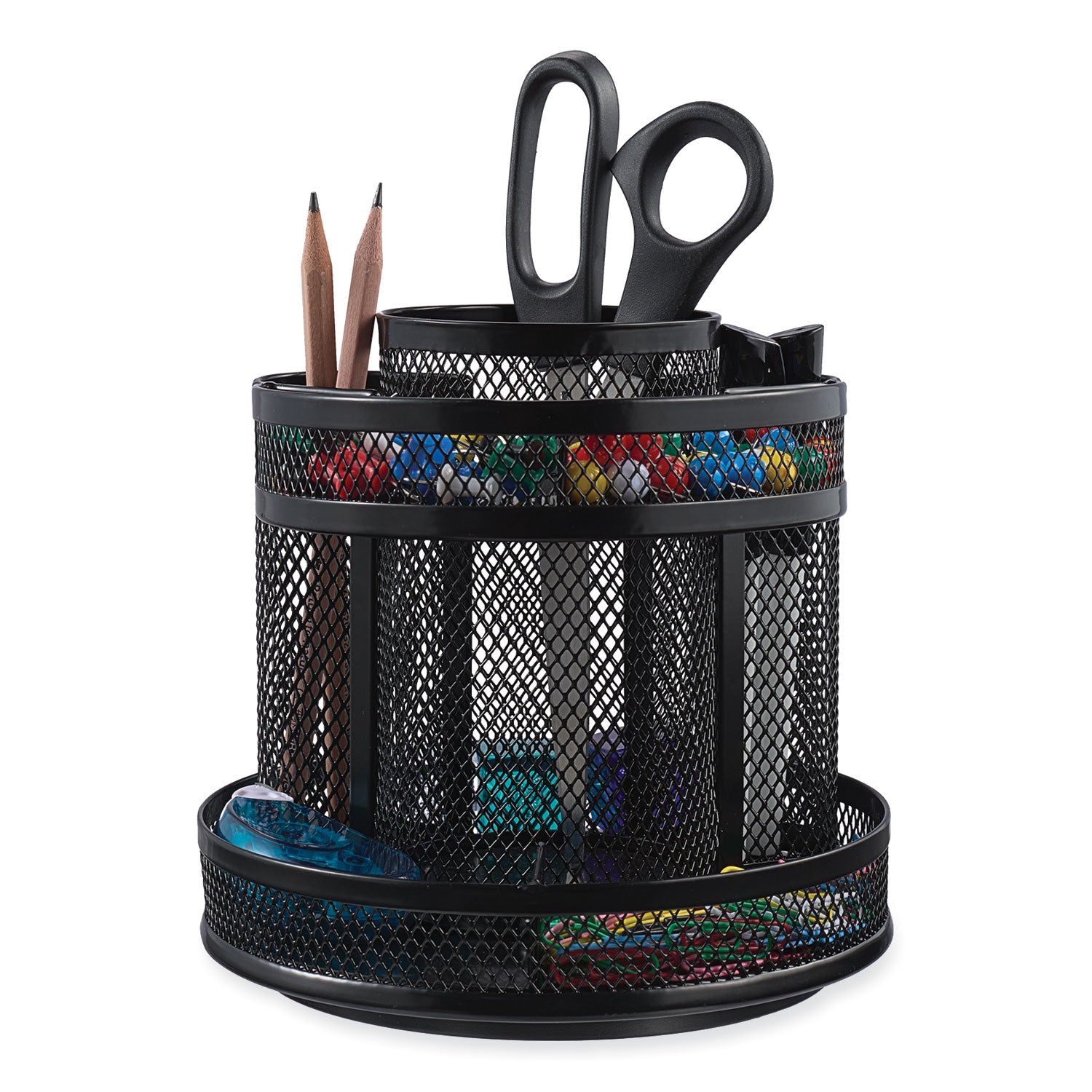 Universal Metal Mesh Rotating Desktop Organizer, 8 Compartments, Metal Mesh, 6.5" Diameter x 6.13"h, Black (20022)