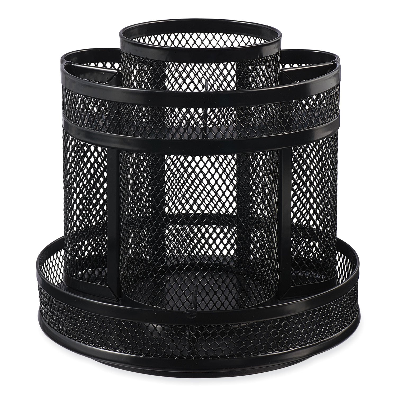 Universal Metal Mesh Rotating Desktop Organizer, 8 Compartments, Metal Mesh, 6.5" Diameter x 6.13"h, Black (20022)