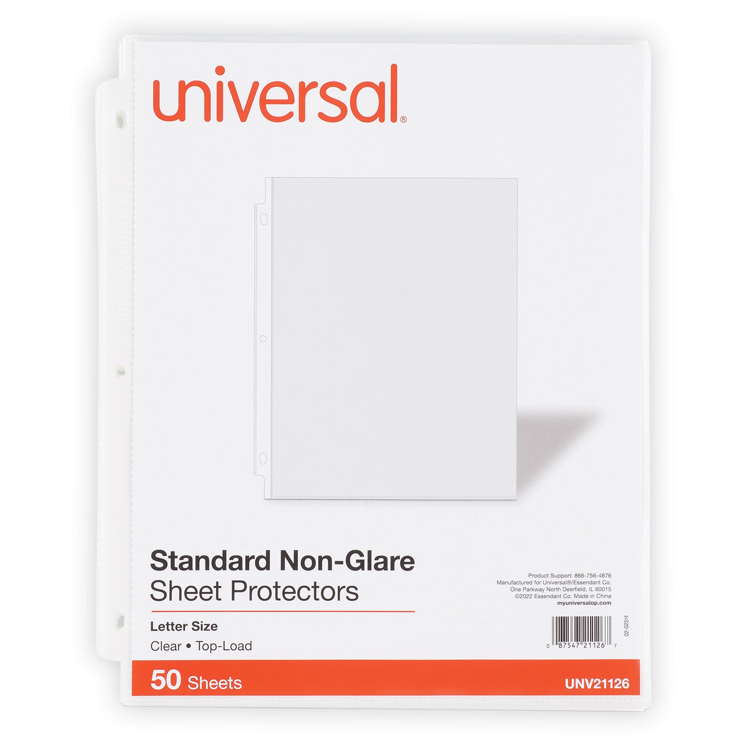 Universal Top-Load Poly Sheet Protectors, Std Gauge, Nonglare, Clear, 50/Pack (21126)