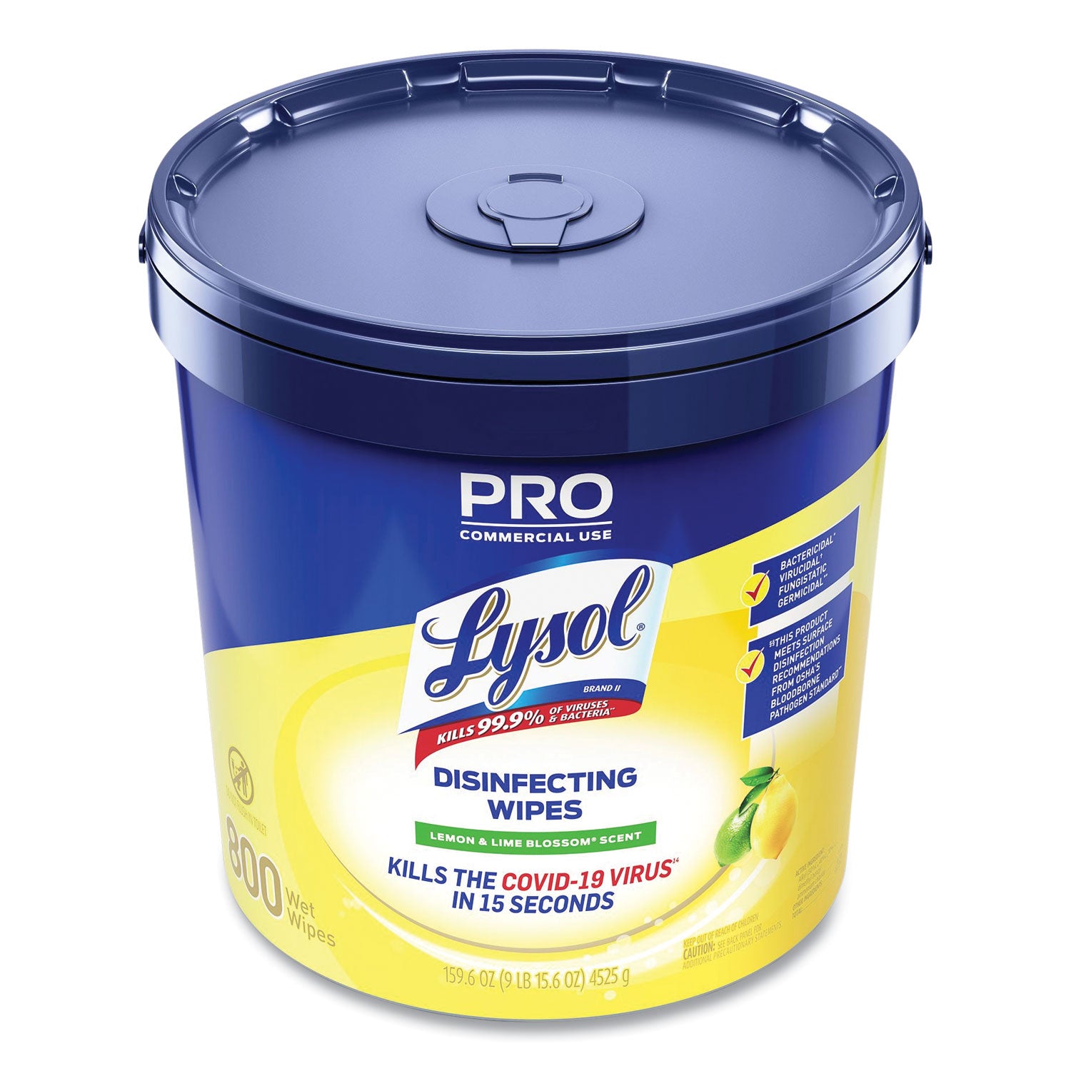 LYSOL Brand Professional Disinfecting Wipe Bucket, 1-Ply, 6 x 8, Lemon and Lime Blossom, White, 800 Wipes (99856EA)