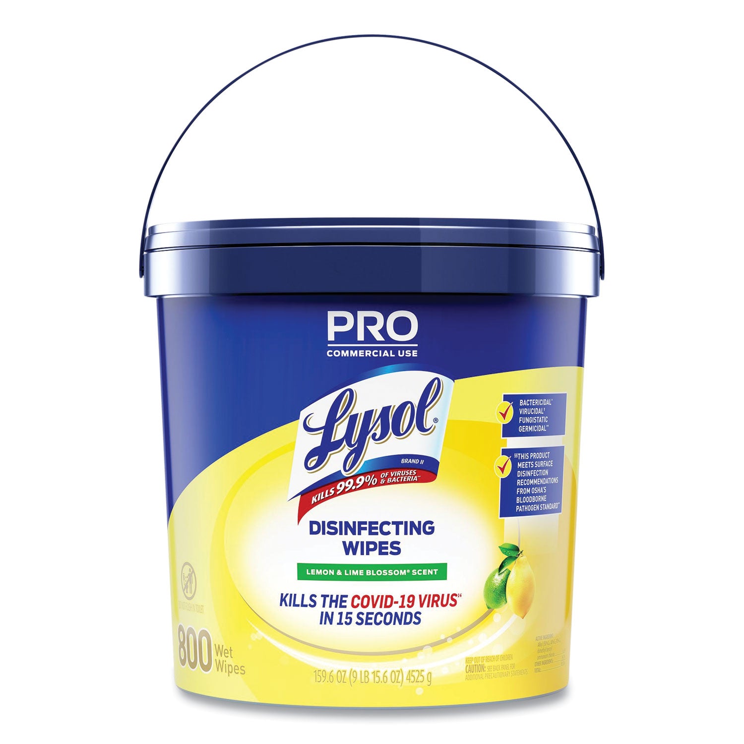 LYSOL Brand Professional Disinfecting Wipe Bucket, 1-Ply, 6 x 8, Lemon and Lime Blossom, White, 800 Wipes (99856EA)