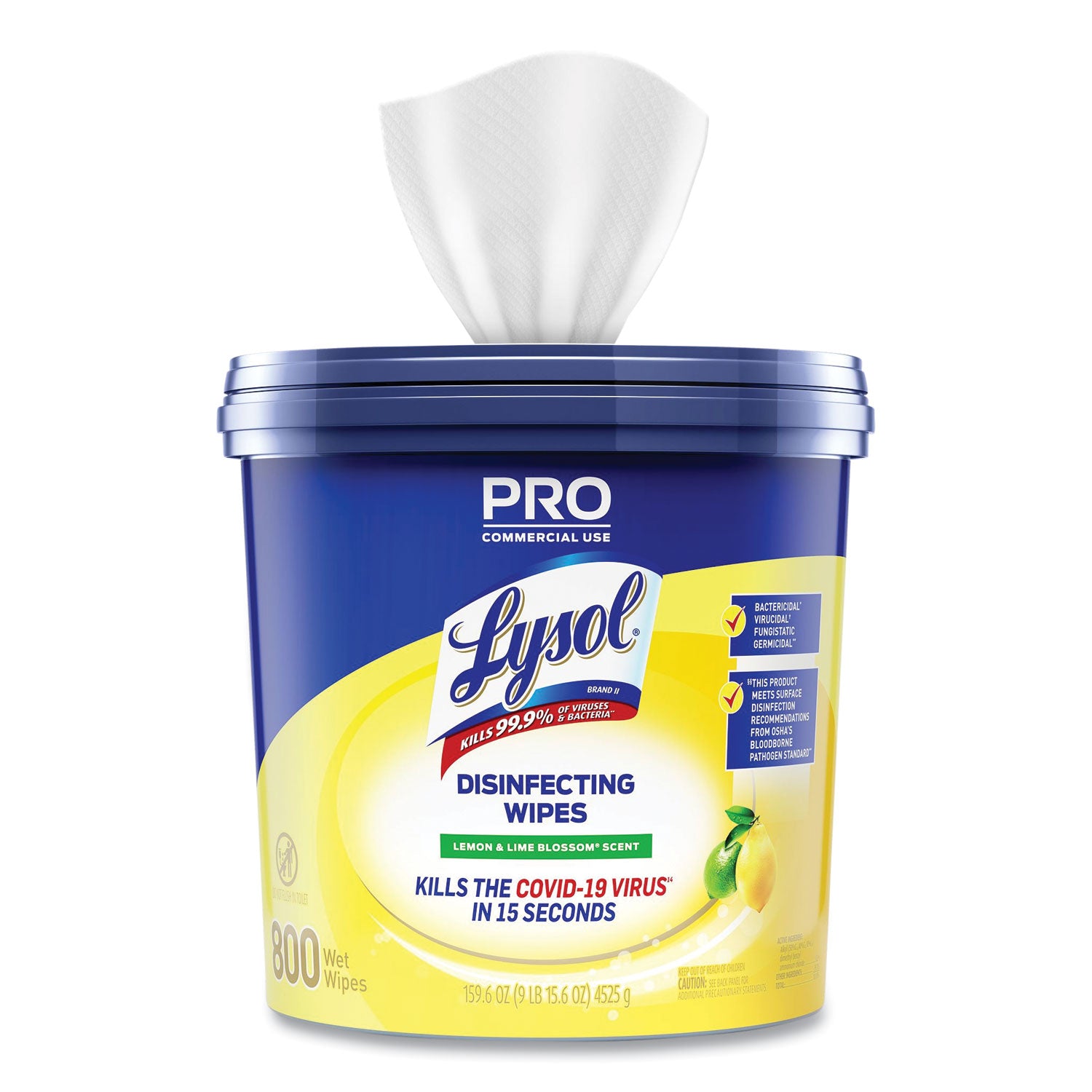 LYSOL Brand Professional Disinfecting Wipe Bucket, 1-Ply, 6 x 8, Lemon and Lime Blossom, White, 800 Wipes (99856EA)