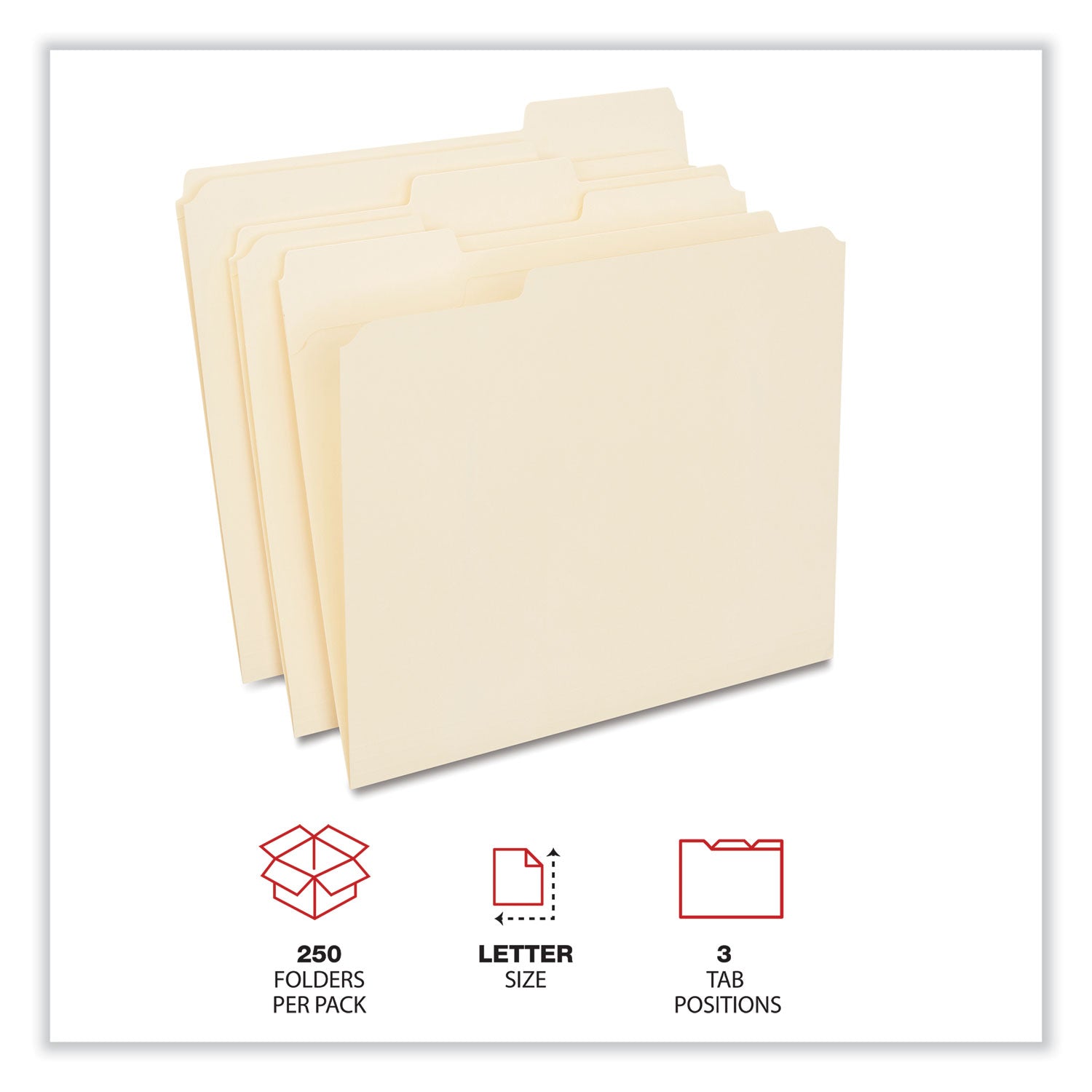 Universal Reinforced Top Tab File Folders, 1/3-Cut Tabs: Assorted, Letter Size, 0.75" Expansion, Manila, 250/Carton (18102)