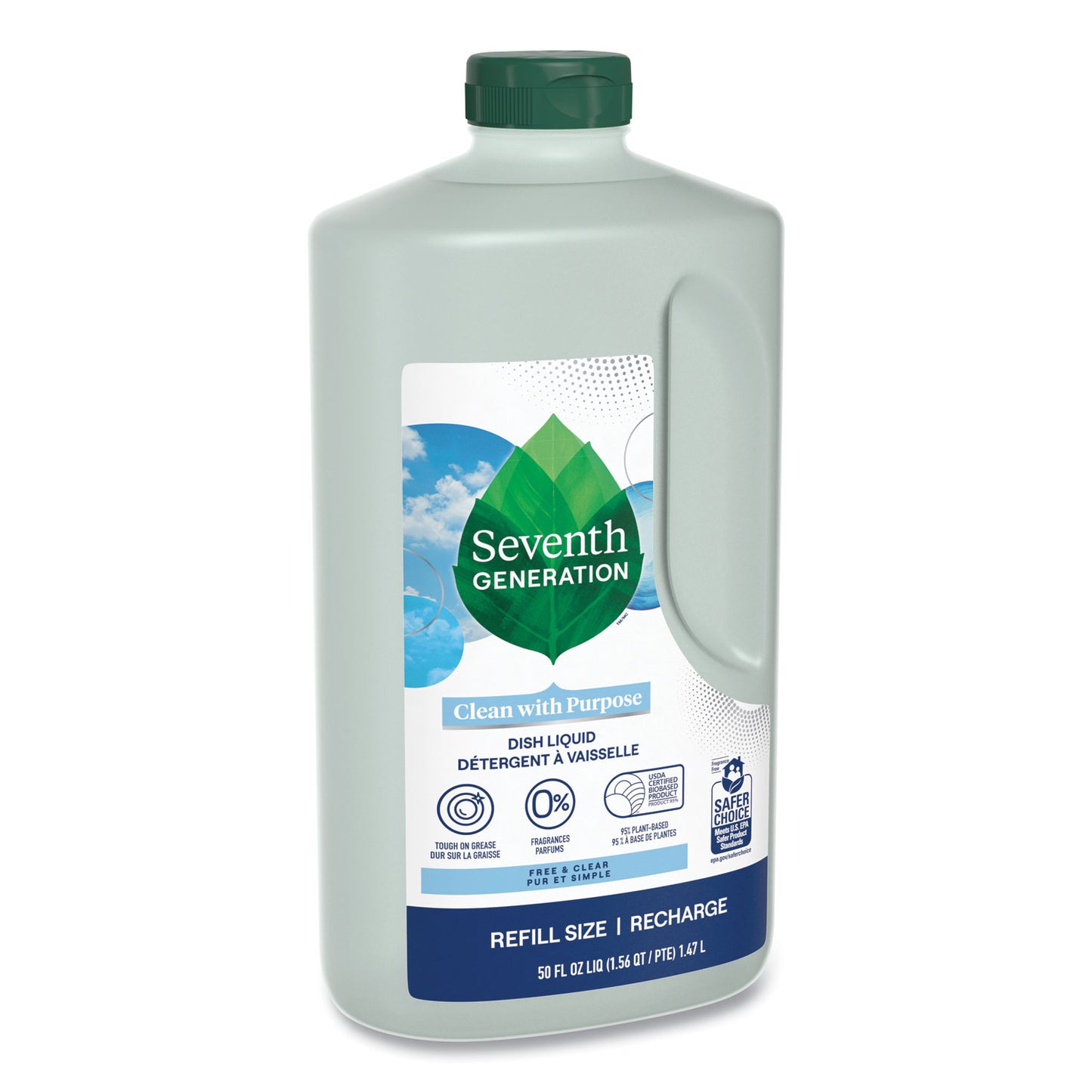 Seventh Generation Natural Dishwashing Liquid, Free and Clear, 50 oz Bottle, 3/Carton (22724CT)