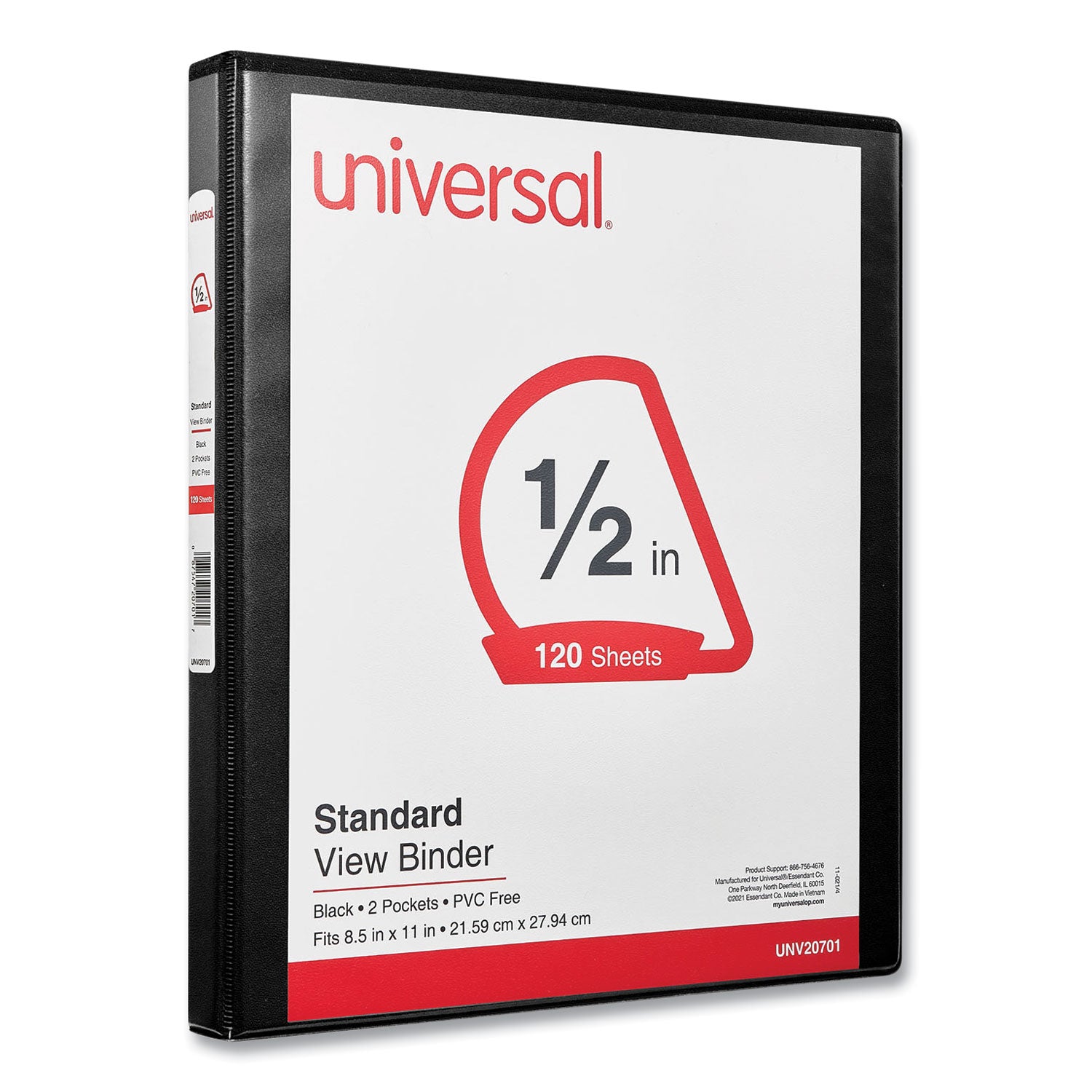 Universal Slant D-Ring View Binder, 3 Rings, 0.5" Capacity, 11 x 8.5, Black (20701)